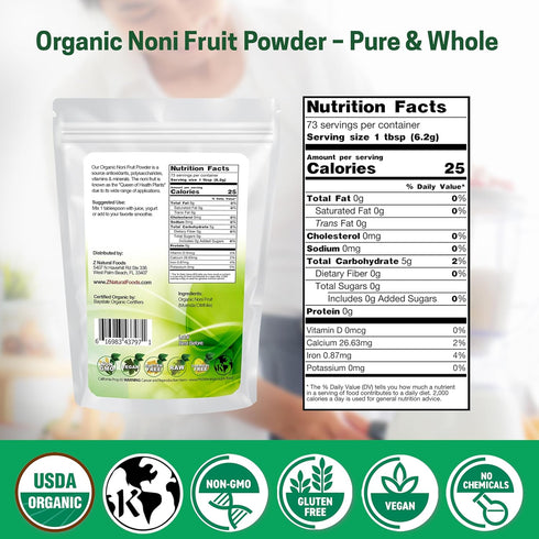 Packed 1 lb Z Natural Foods Noni Fruit Powder - Organic Raw Non-GMO Gluten-Free Superfood - Supports Healthy Digestion