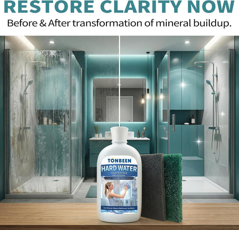 TONBEEN 800 1200 500ml, 16.9fl oz Hard Water Stain Remover Paste with Polishing Pads Calcium & Limescale Cleaner