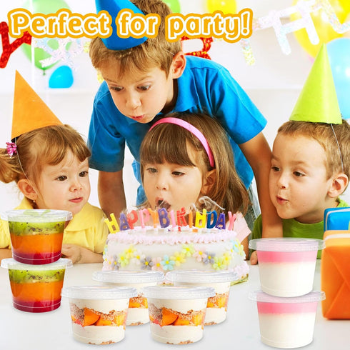 100 Pack 8oz Disposable Plastic Cups with Flat Lids, Clear Crystal Cups for Desserts and Cold Drinks