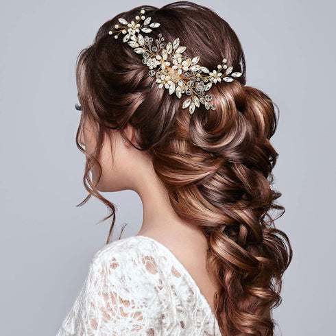 Yeshone 5 Pieces Wedding Hair Comb, Bridal Hair Pins with Crystal Pearl Accessories for Bride Women (Gold)