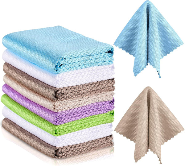 9 Pieces Microfiber Fish Scale Cloth, Nanoscale Cleaning Rag for Windows, Mirrors, and More (Basic Colors)