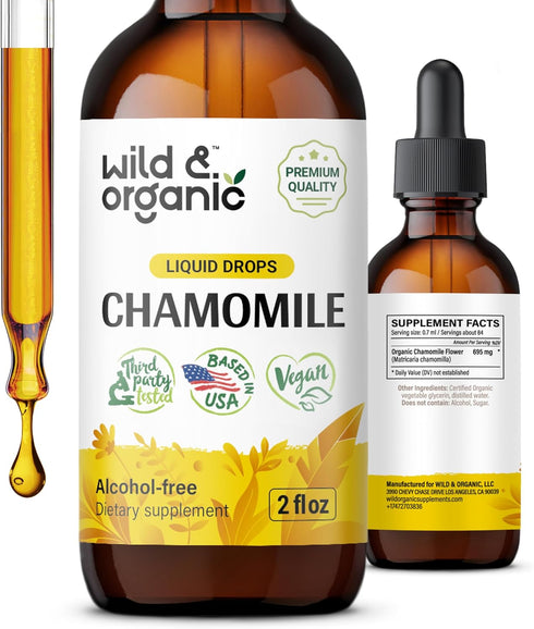 Organic Chamomile Flower Supplement - Vegan, Alcohol-Free Liquid Extract - 2 fl oz Drops