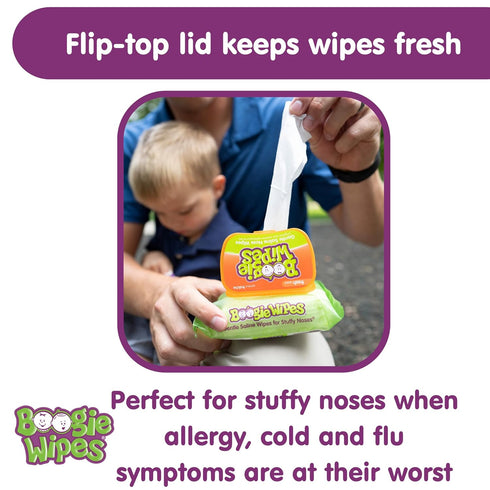 Saline Nose Wipes by Boogie for Baby & Kids, Face, Hand & Body, 45 Count (Pack of 1)