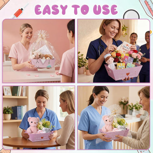 Reallnaive 6 Sets 6 9.8x6.5 Inches 6 10 Nurse Appreciation Empty Gift Baskets with Pcs Thick Kraft Pink Nurses Week