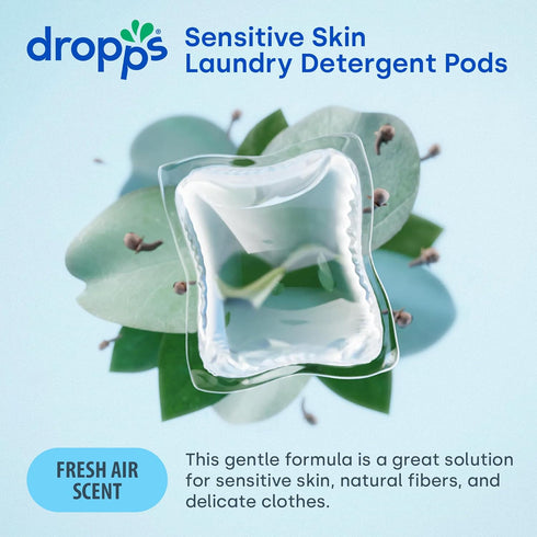Dropps Sensitive Skin Laundry Detergent Pods: Fresh Air | 64 Count | HE Compatible + All Washers | Cold Wash + All Temperatures | Low Waste Packaging