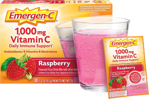 Emergen-C (30 Count, Raspberry Flavor) Dietary Supplement Fizzy Drink Mix with 1000mg Vitamin C