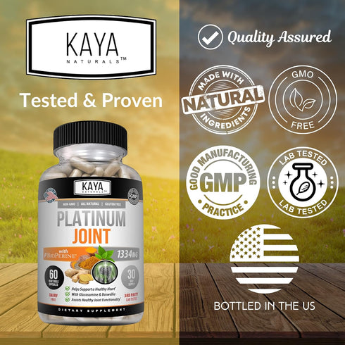 Kaya Naturals Platinum Joint | 60 Capsules with Bioperine, Glucosamine, Turmeric for Joint Support