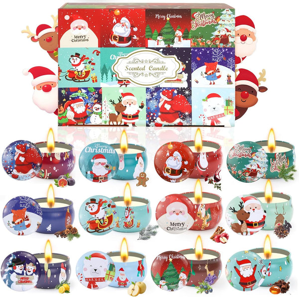 Obcxin Christmas Scented Candle Gift 12 Pack, Christmas Candles for Home Scented, 100%