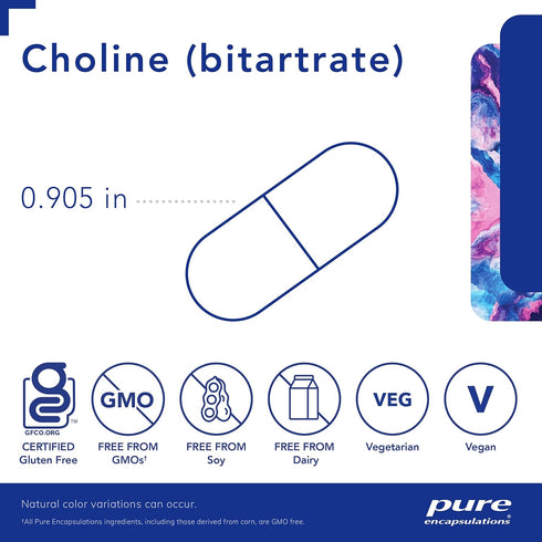 Pure Encapsulations Choline (Bitartrate) - 275 mg, Supports Methylation, Brain Health & Cell Function, 100 Capsules