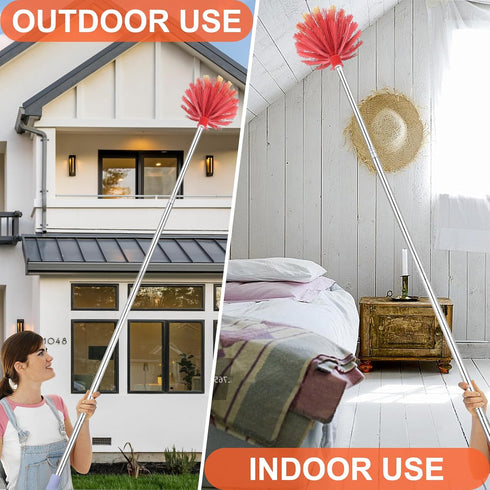 Cobweb Duster with Extension Pole, 59" Adjustable Stainless Steel Pole for High Ceilings and Home Cleaning