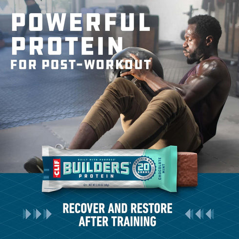 CLIF Builders Variety Pack - Chocolate Mint and Chocolate Flavor Plant Based Protein Bars, Gluten Free, 20g Protein