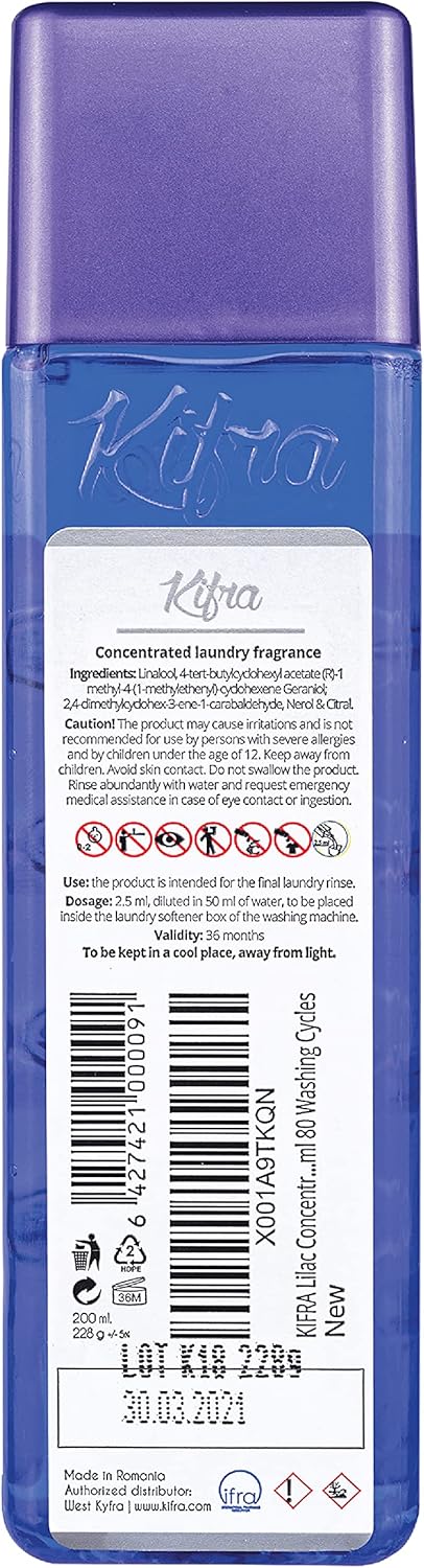 KIFRA Lilac Concentrated Laundry Fragrance 6.76 Fl Oz 200ml - 80 Washing Cycles.