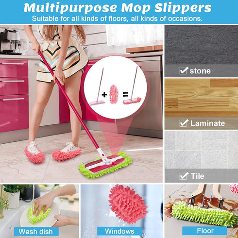 IUM 10 5-Pairs Pcs Microfiber Mop Slippers Shoes Reusable Dust Mops for Women Washable, Mop Slippers Shoes for Floor
