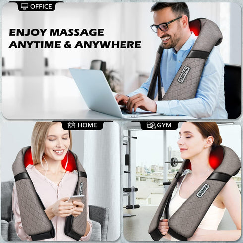Shiatsu Electric Neck Back Massager Pillow with Heat, 3D Kneading for Pain Relief in Car, Office, Home
