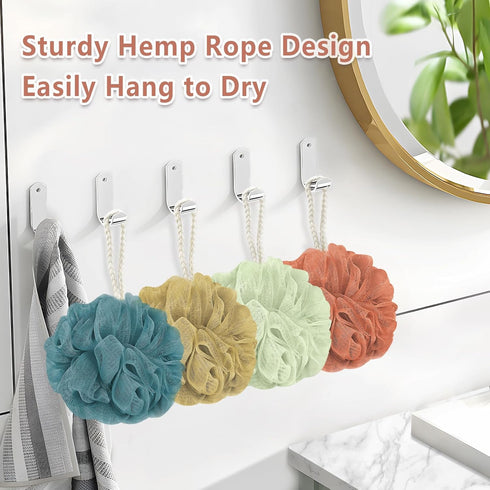Shower Loofah Bath Sponge, 60G Exfoliating Body Scrubber, 4 Color Mesh Shower Pouf Balls for Body Wash (Caramel Coffee)