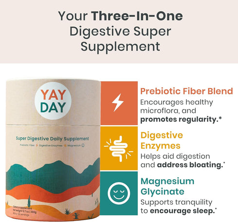 Digestive Enzymes & Fiber Supplement Powder, 7 Servings - Bedtime Gut Support with Prebiotic Fiber & Magnesium