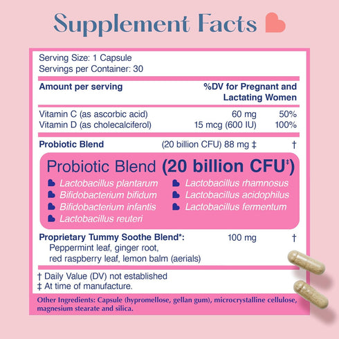 Lovebug Prenatal Probiotic, Helps with Morning Sickness, Nausea & Digestion, Multi Strain 20 Billion CFU, 30 Capsules