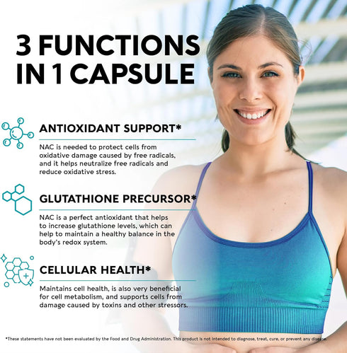 NAC Supplement with Selenium, B6, B12 - Antioxidant Immune Support, 600 mg per Capsule, 1200 mg per Serving, 2 Month