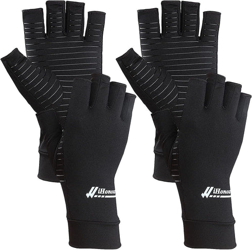 2 Pairs Copper Arthritis Gloves - Compression Gloves for Arthritis Pain Relief for Women Men Black (Medium)