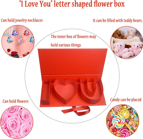 Packaging, Valentines Day Flower Gift Box: "i Heart U" Letter Large Flower Boxes with Ribbon for Christmas, Wedding