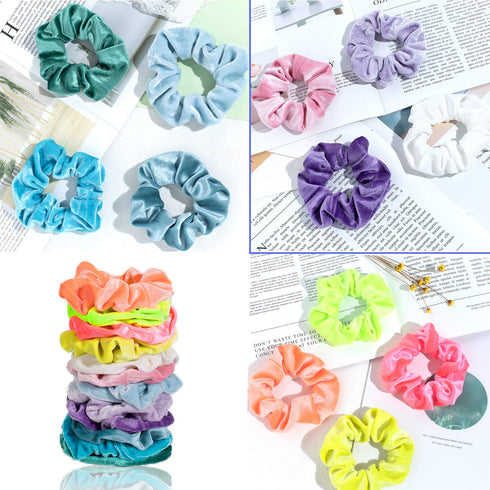 Whaline Neon Scrunchies, Summer Velvet Hair Bobble Elastics Hair Bands for Girls, Women (Neon Color)