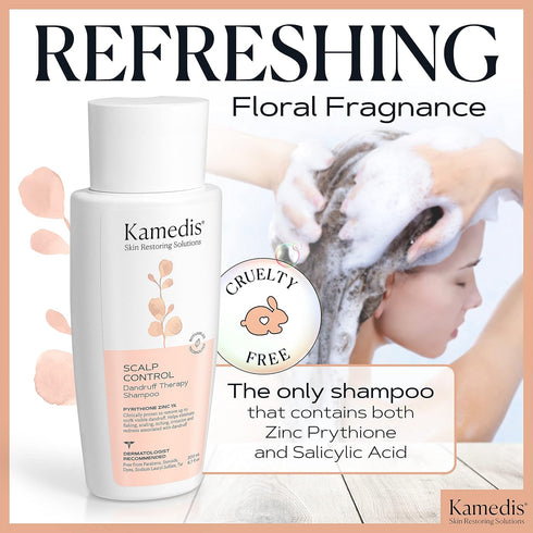 KAMEDIS Anti Dandruff Shampoo 6.7 Fl Oz for Women & Men | Seborrheic Dermatitis Treatment for Itchy, Red Scalp & Flaky