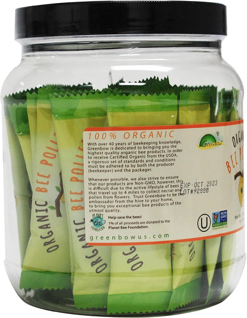 Greenbow Organic Bee Pollen - 100% USDA Certified Organic, Non-GMO, Pure & Natural Superfood - 5g x 40 Sticks