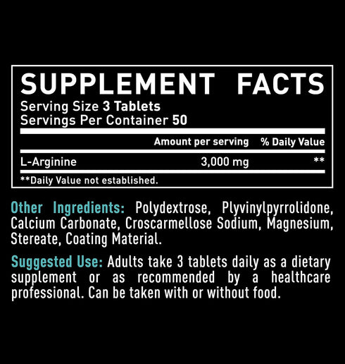 Zeal Naturals L Arginine 3000mg Capsules, 150 Tablets, Nitric Oxide Supplement for Muscle Growth