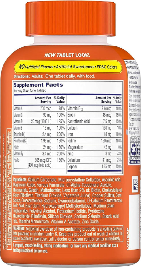 ONE A DAY Womens Complete Daily Multivitamin with Vitamin A, B , C, D, and E, Calcium and Magnesium, Immune Health Support, 200 Count