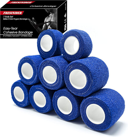 9 Rolls Self Adhesive Wrap Athletic Tape - Breathable Elastic Cohesive Bandage for Sports Injury & Pet (Dark Blue)