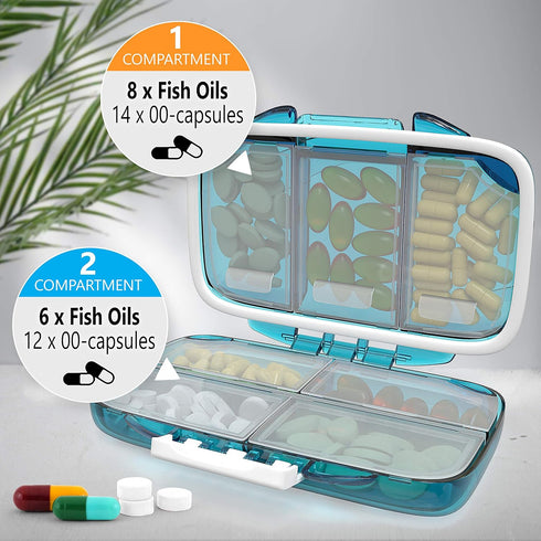 Travel Pill Organizer Box - Moisture Proof Daily Medicine Holder, Small Pill Case for Vitamins, 7 Compartments