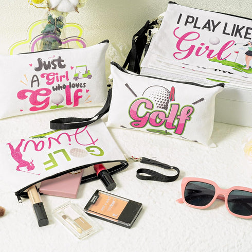 R HORSE 9Pcs Golf Makeup Bag Gifts for Women, Canvas Toiletry Bag Organizer for Golf Fans