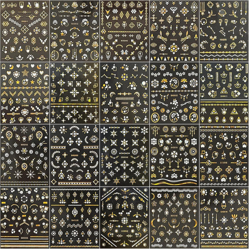 20 Sheets Gold Nail Art Stickers - Metallic 3D Self Adhesive Flower Diamond Designs for Women Nail Decorations