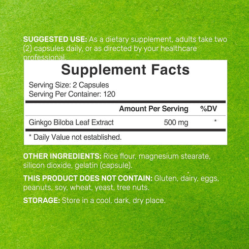 DEAL SUPPLEMENT Ginkgo Biloba 500mg - 240 Capsules, 4 Month Supply, Extra Strength for Promoting Brain Function