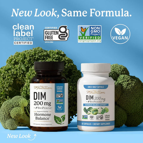 DIM Supplement 200 mg | Estrogen Balance for Women & Men | Hormonal Acne, Menopause & Antioxidant Support | 60 Ct.