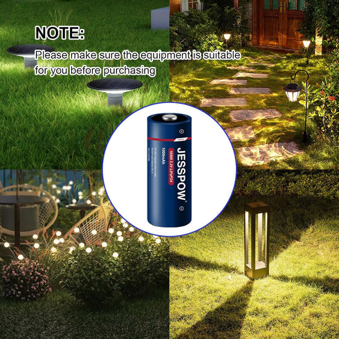 4 Pack 18500 Rechargeable Solar Batteries 3.2V, 1000mAh LiFePO4 for Outdoor Lights, Flashlight (Not AA)