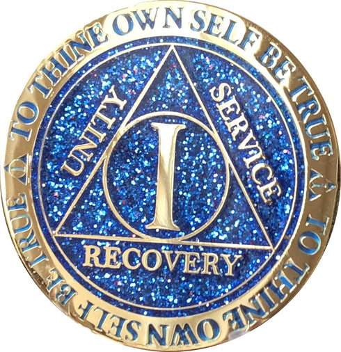 1 Year AA Medallion Reflex Blue Glitter Gold Plated Color Chip for Collectors