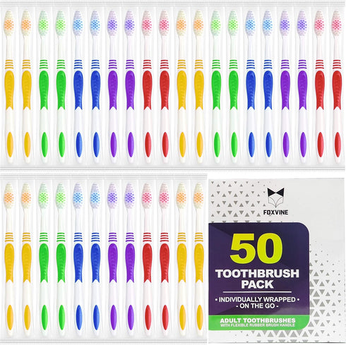 Bulk Toothbrushes 50 Pack, Individually Wrapped Travel Toothbrush Set for Adults & Kids, BPA-Free & Disposable