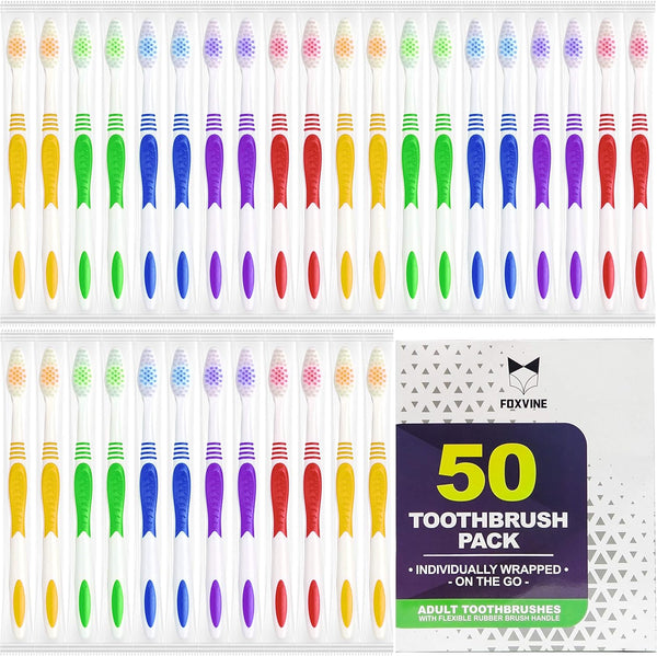 Bulk Toothbrushes 50 Pack, Individually Wrapped Travel Toothbrush Set for Adults & Kids, BPA-Free & Disposable
