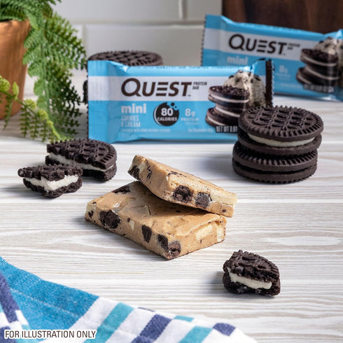 Quest Nutrition Mini Cookies & Cream Protein Bars, 8g Protein, 1g Sugar, Gluten Free, 14 Count