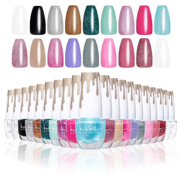 Nicole Miller Nail Polish Set, 16 Colors + 2 Base Coats + 2 Top Coats, Long Lasting Manicure for Women and Teens