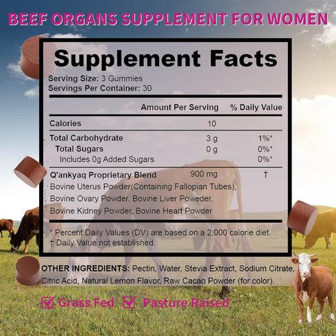 Gummies 90 Gummies Well&Whole Grass-Fed Beef Organ for Women - Liver, Kidney, Heart, Ovary & Uterus - Hormone Balance
