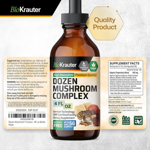 MAUWE HERBS Dozen Mushroom Tincture - Immune Support Supplement Drops, 4fl. oz Bottle