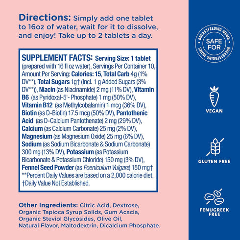 Mommy's Bliss Lactation Hydration Drink Tablets - Lemon Lime Flavor, 10 Tablets with Electrolytes + B Vitamins