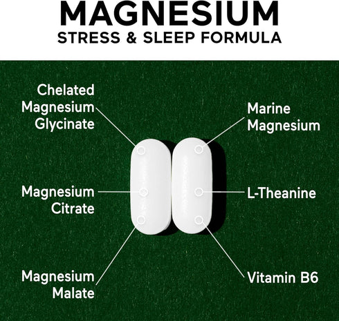 Smarter Nutrition Magnesium Complex - Chelated Magnesium Glycinate + Citrate, 180 Tablets for Sleep & Relaxation