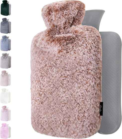 Qomfor Hot Water Bottle - with Soft Premium Fleece Cover - Dusky Pink,