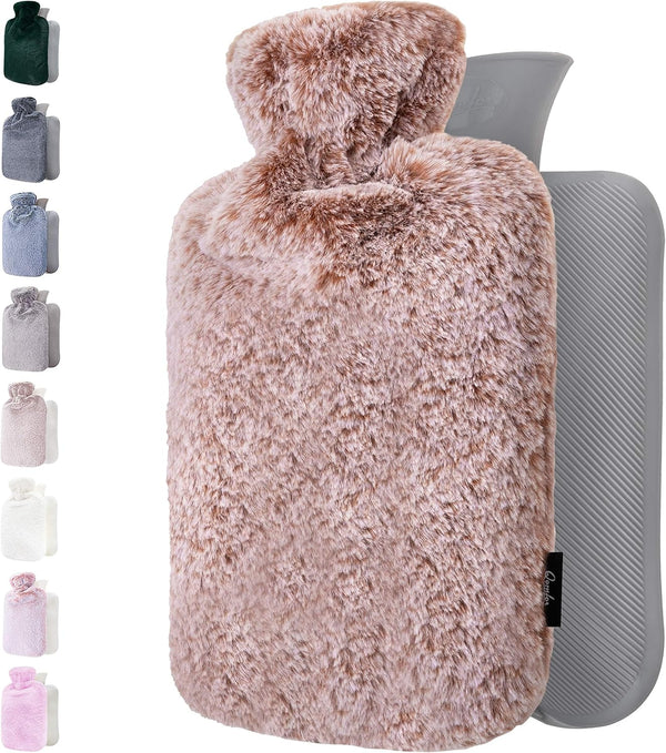 Qomfor Hot Water Bottle - with Soft Premium Fleece Cover - Dusky Pink,