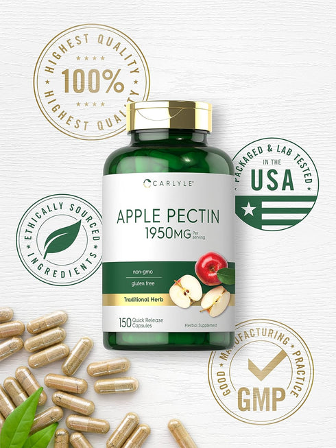 Carlyle Apple Pectin 1950mg, 150 Capsules, Non-GMO, Gluten Free Herbal Supplement