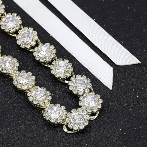Oriamour Gold Crystal Bridal Hair Accessories, Wedding Headbands with Ribbons for Bride, Bridesmaids, Girls