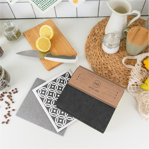 SUPERSCANDI 10 Pack Swedish Dishcloths for Kitchen - 100% Biodegradable & Compostable, Washable, Food-Safe, Grey